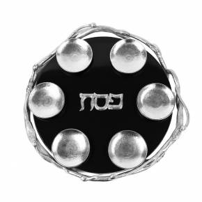 Black & Silver Marble Seder Plate